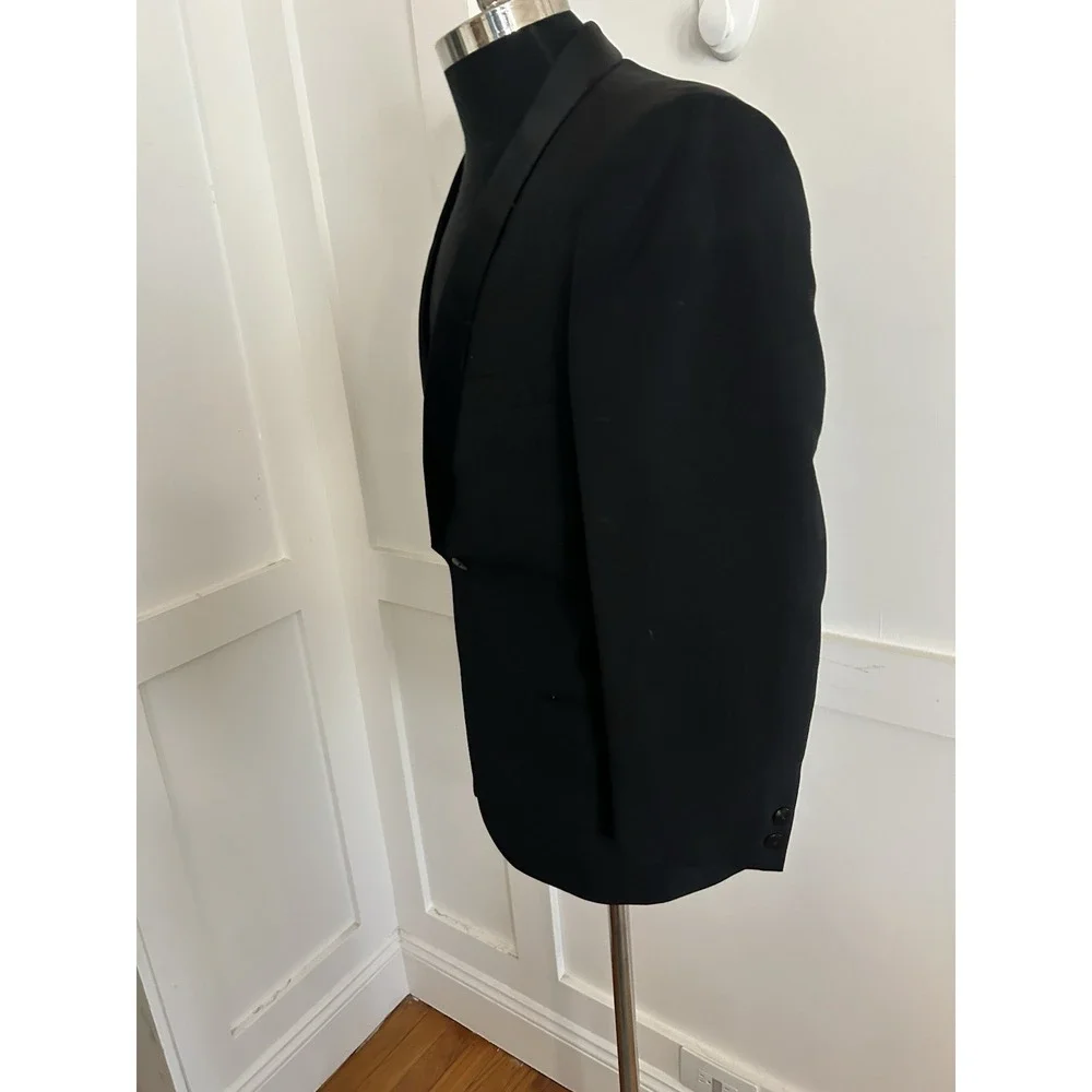 VTG 50s Dinner Jacket Mens Black Satin Shawl Lapel Tuxedo Coat USA Sakowitz 40